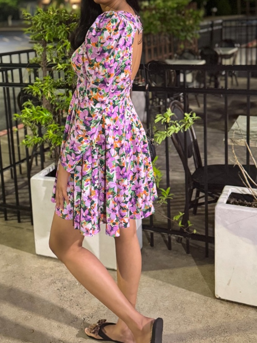 Floral Heart cutout Open-Back Long-Sleeve Mini Dress - Pink Multi